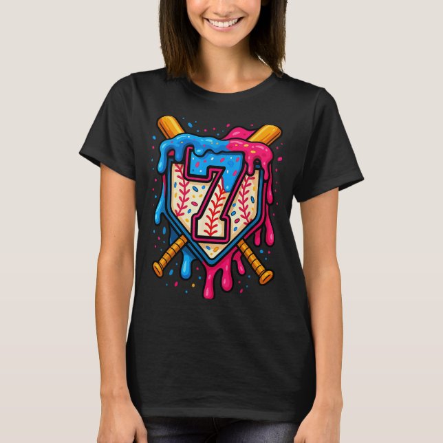 T-shirt Hugvyn 7th Birthday Baseball Ice Cream Drip Number (Devant)