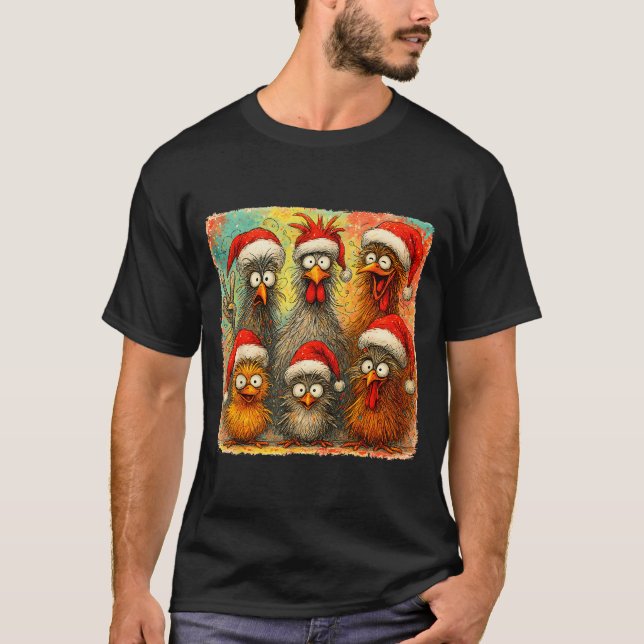 T-shirt Hugvyn Christmas Santa Chicken Crazy Eagerlys Roos (Devant)