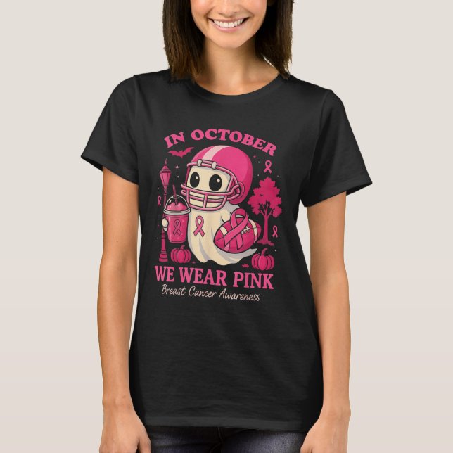 T-shirt Hugvyn In October We Wear Nk Ghost Halloween Breas (Devant)