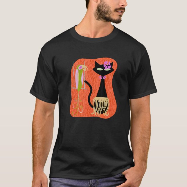 T-shirt Hula Chat Hawaïen Avec Oiseau Tiki Tropical Et Hib (Devant)