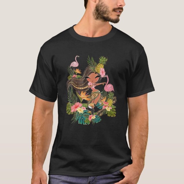 T-shirt Hula Girl Tiki Vacances Hawaiian Luau Beach été (Devant)