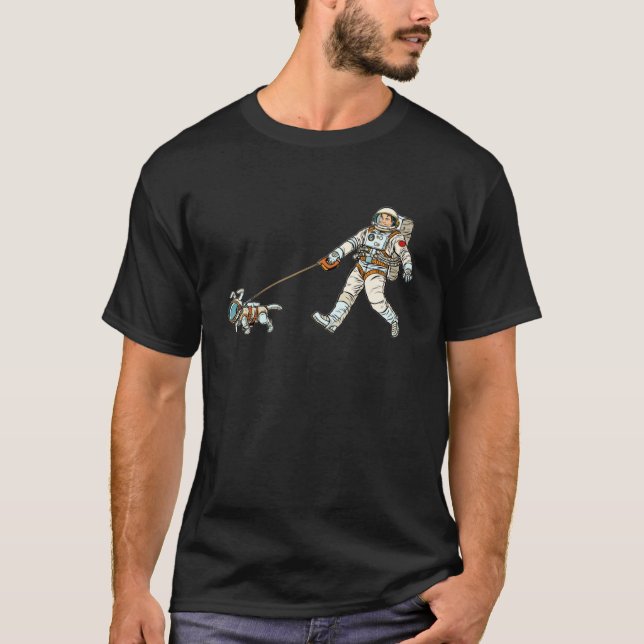 T-shirt Humain d'astronaute de promenades de chien (Devant)