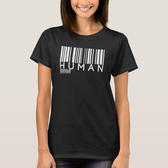 T-shirt Human Moon Earth Bar Code Alien UFO Space Planet T (Devant)