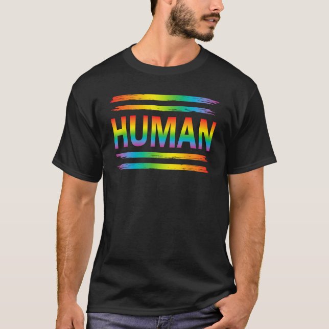 T-shirt HUMAN Rainbow LGBT Flag Gay Pride Month Lesbian (Devant)
