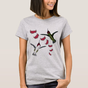 T-shirt Humming Birds Grunge Hearts with Wings