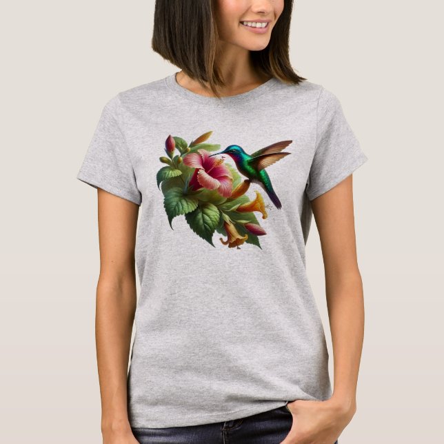 T-shirt hummingbird nature flying to kiss the flower (Devant)