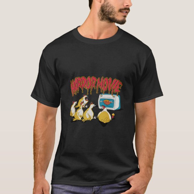 T-shirt Humour film d'horreur de poulet comique (Devant)