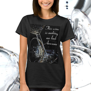 T-shirt Humour Vin Topplé Gobelets Vin Flirty Amusant