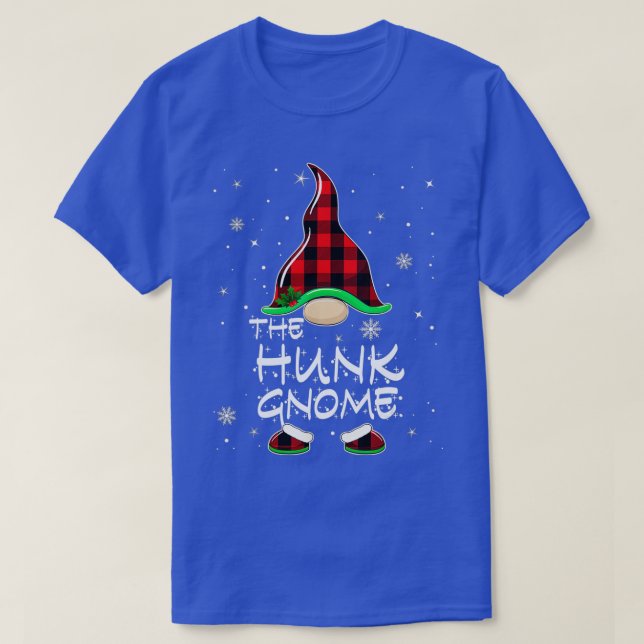 T-shirt Hunk Gnome Buffalo Plaid Correspondant Famille Noë (Design devant)