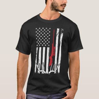T-shirt Hunter American Flag USA Chasse Deer Cadeau