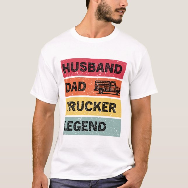 T-shirt Husband Papa Trucker Legend, camionneur dire amant (Devant)