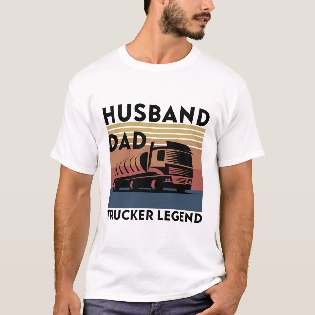 T-shirt Husband Papa Trucker Legend, camionneur dire amant (Devant)
