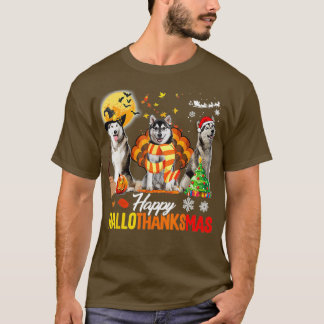 T-shirt Husky Chien Hallothanksmas Halloween Thanksgiv