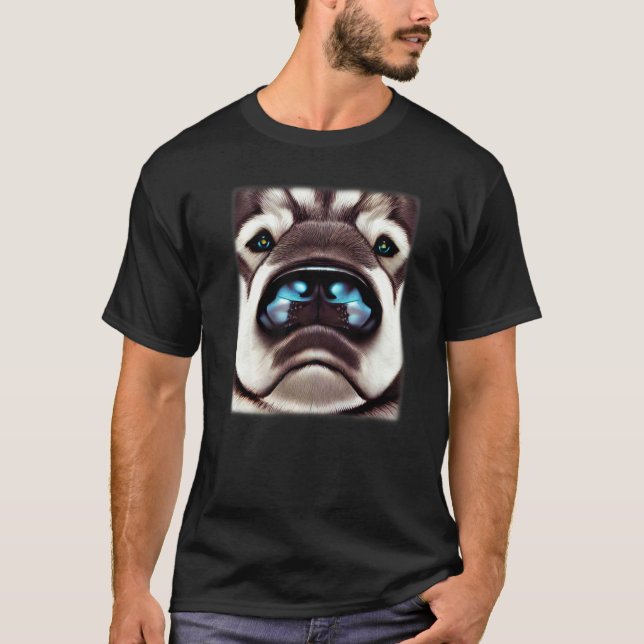 T-shirt Husky design dog imprint artwork face with Siberia (Devant)