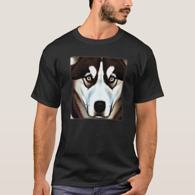 T-shirt Husky design dog imprint artwork face with Siberia (Devant)