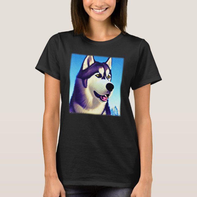 T-shirt Husky design dog imprint artwork face with Siberia (Devant)