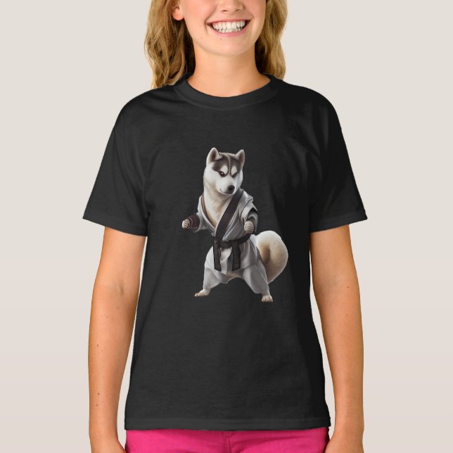 T-shirt Husky Dog Jouer Karate, Champion de Karate Husky D (Devant)