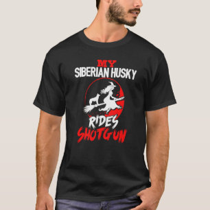 T-shirt Husky Dog Rides Shotgun Halloween