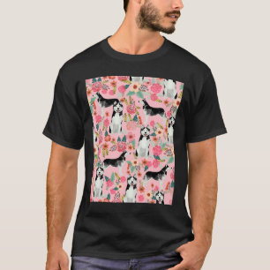 T-shirt Husky Florals Chiens Et Vintage Florals Motif P