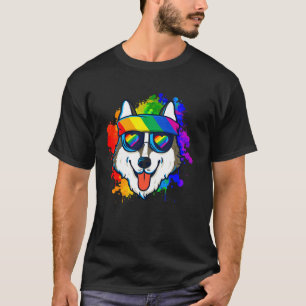 T-shirt Husky heureux en lunettes de soleil et bandeau Amo