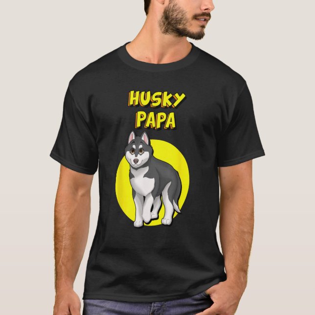 T-shirt Husky Papa noir et blanc Sibérie Husky Père Bro (Devant)