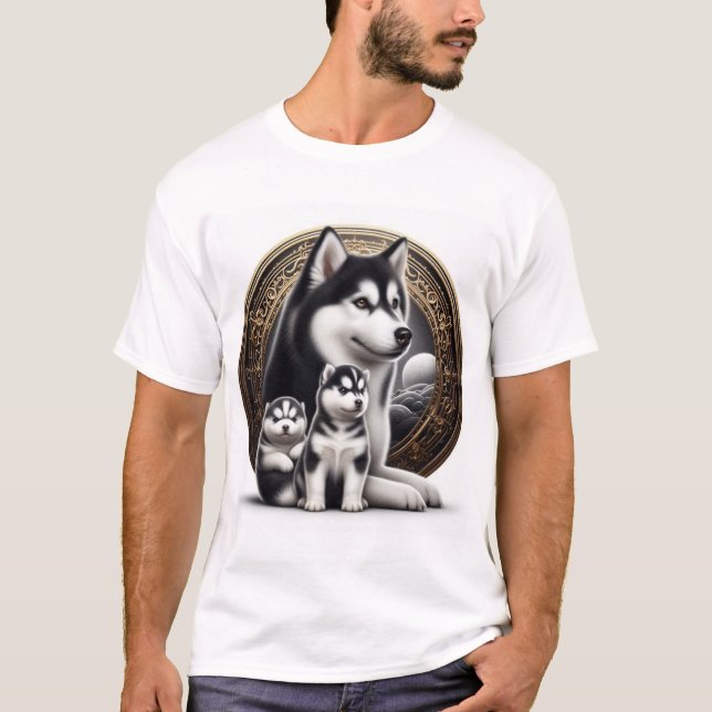 T-shirt Husky Sibérien Avec Pups (Devant)