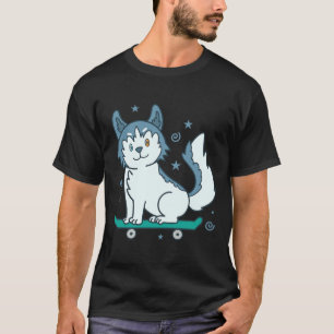 T-shirt Husky Sled Dog Aime Le Skateboard