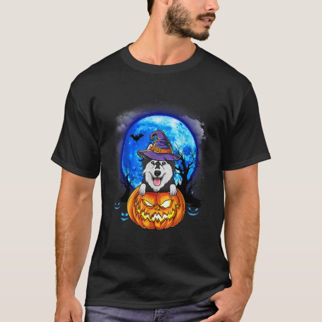 T-shirt Husky Witch Casquette Citrouille Scary Halloween A (Devant)