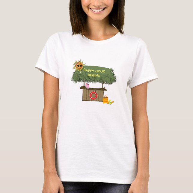 T-shirt Hutte drôle de barre de Tiki d'île de TropicaI (Devant)