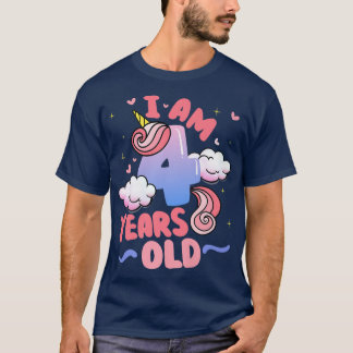T-shirt I Am 4 Years Old Unicorn Theme 4ème anniversaire f