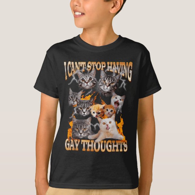 T-shirt I Can't Stop Having Gay Thoughts Funny Cat Meme Bo (Devant)