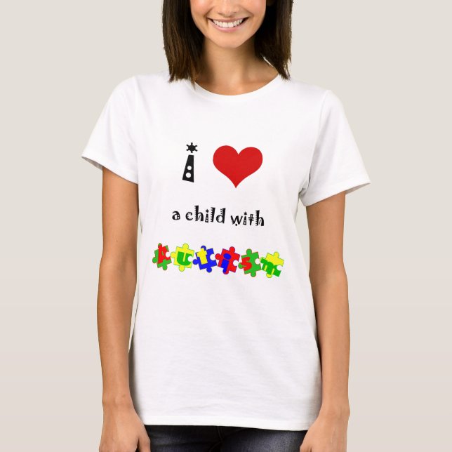 T-shirt I coeur (amour) un enfant avec l'autisme (Devant)