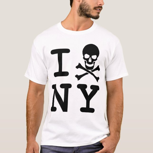 T-shirt I (crâne et os croisés) NY, noir sur le blanc (Devant)