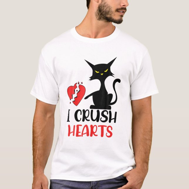 T-shirt I Crush Hearts Funny Black Cats Valentine Cat Crus (Devant)