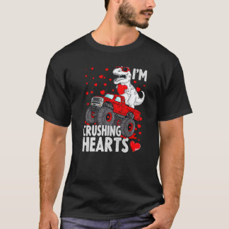 T-shirt I Crush Hearts Trex Dino Monster Truck Boys Valent