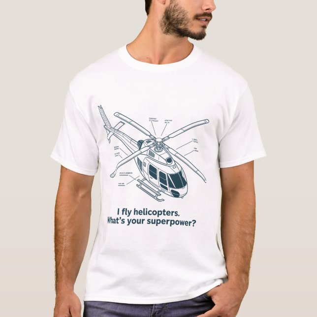 T-shirt I Fly Helicopters – Technical Blueprint Line Art D (Devant)
