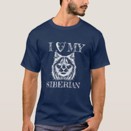 T-shirt I Heart My Siberian, Cat Pawprints White on Dark