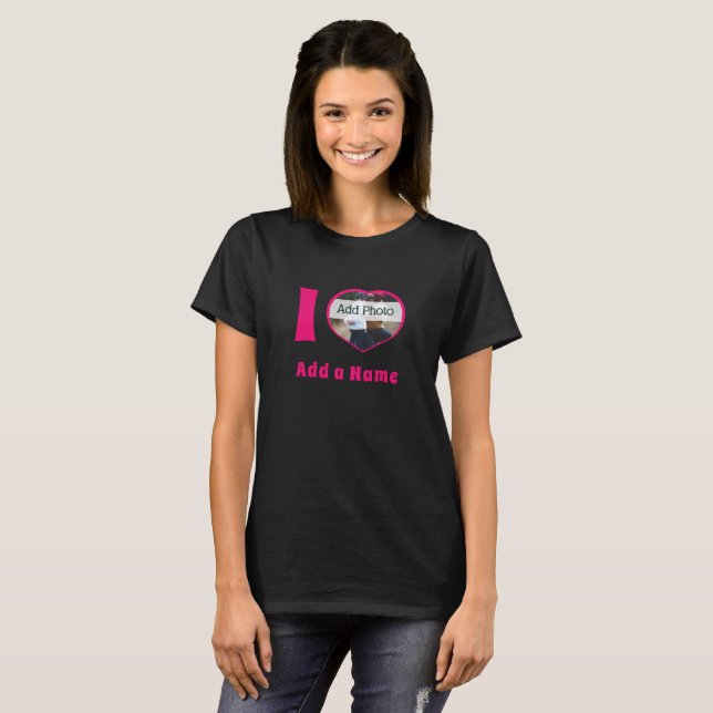 T-shirt I heart you add Name photo cute modern (Devant entier)
