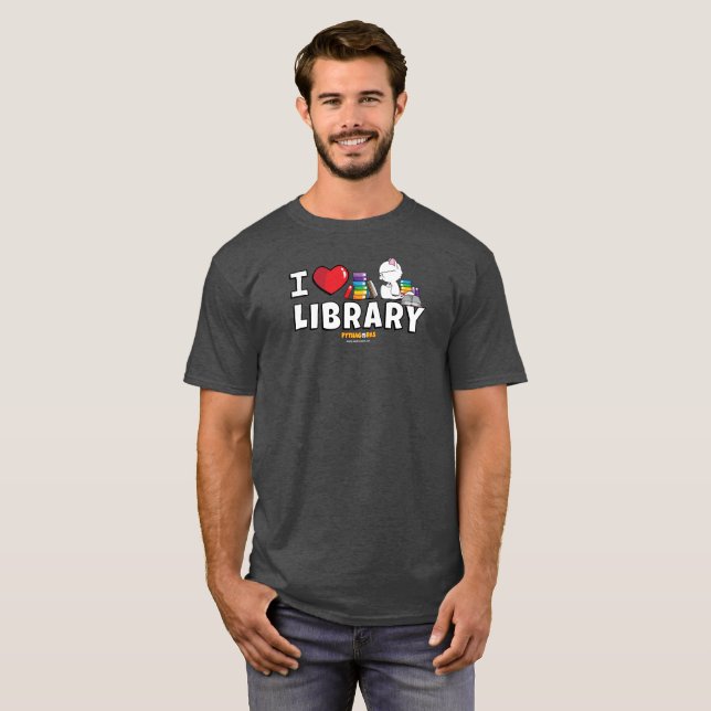 T-shirt I la chemise des hommes de bibliothèque de coeur (Devant entier)