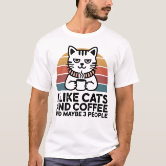 T-shirt I Like Cats and Coffee Shirt – Retro Funny Cat Mem