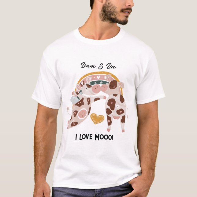 T-shirt I Looo Mooo Cute Cow Customisé Cadeau Lui (Devant)