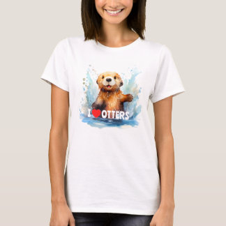 T-shirt I Lots Otter Mignonne Louter de mer dans l'eau Per