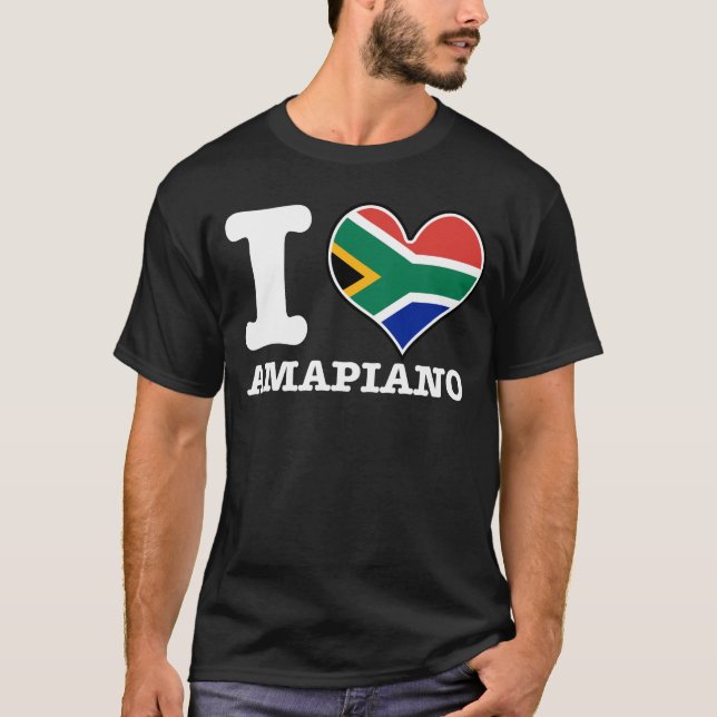 T-shirt I Love Amapiano DJ Design Drapeau sud-africain (Devant)