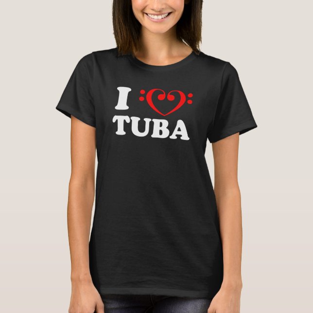 T-shirt I Love Bass Clef Coeur Tuba (Devant)