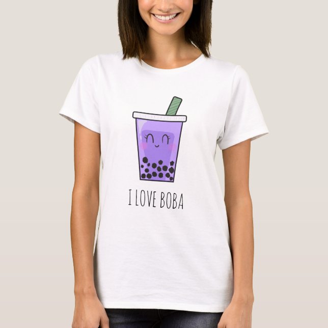 T-shirt I Love Boba Kawaii Bubble Tea Taro Ube Purple (Devant)