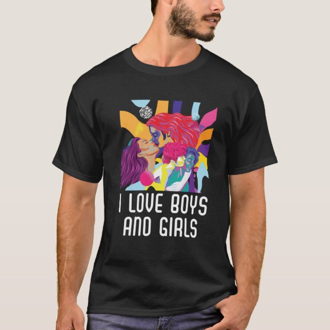 T-shirt I Love Boys And Girls Bisexual Fierté Bisexualité  (Devant)
