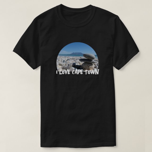 T-shirt I Love Cape Town Table Mountain Stoppés de galets (Design devant)