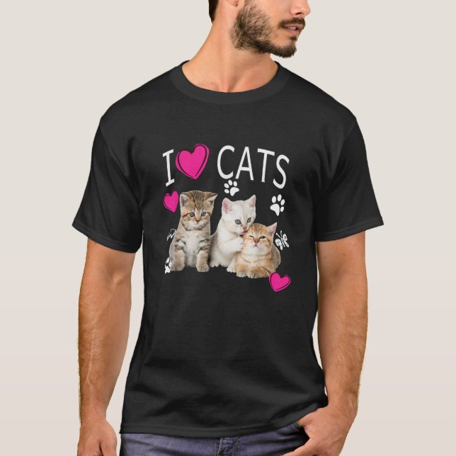 T-shirt I Love Cats Chemise Amoureux des chats I love Kitt (Devant)