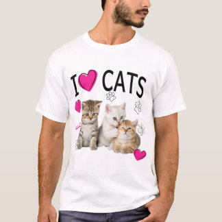 T-shirt I Love Cats Chemise Amoureux des chats Tee I love