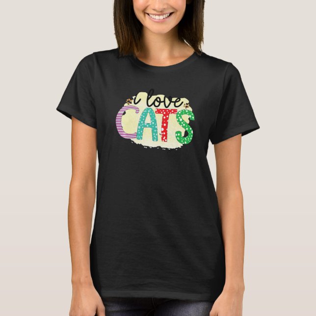T-shirt I Love Chats Graphic Patchwork Chat (Devant)